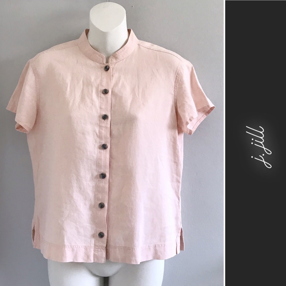 J.Jill Light Pink Linen Button Down SS Blouse • XS